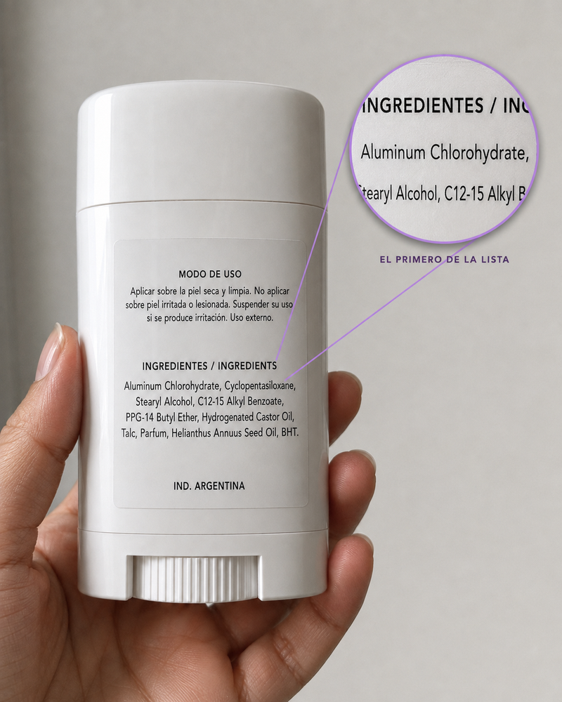 Dorso de un antitranspirante con clorhidrato de aluminio